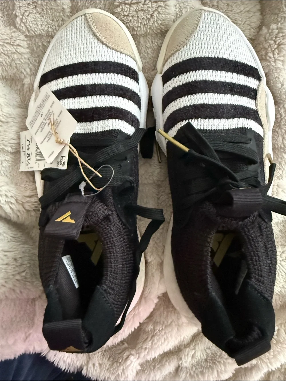 adidas men Black and White Striped Knit Sneakers